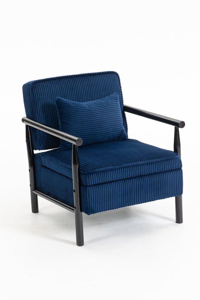 Merax Design Fauteuil - Fluwelen Stof - Lounge Stoel met Houten Frame - Moderne Leesstoel - Relaxstoel voor Woonkamer - Blauw