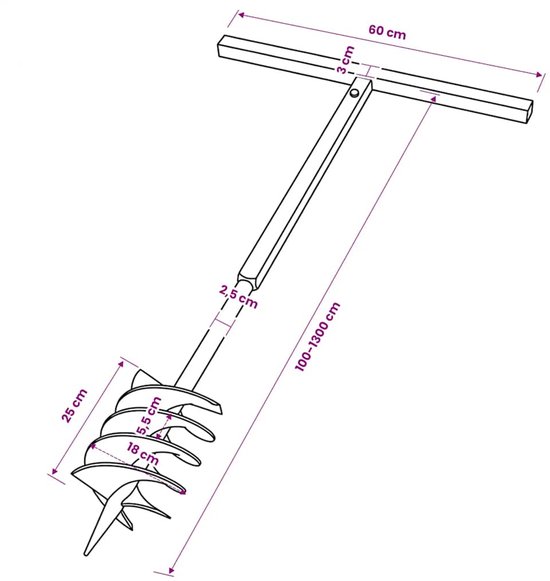 vidaXL - Grondboor - met - handvat - 180 - mm - en - verlengstukken - 13 - m - (staal) van VidaXL — afbeelding 3