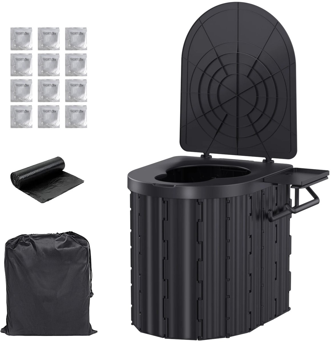 Nutrella - Buitentoilet - Kampeertoilet - Noodtoilet - Draagbaar - Opvouwbaar - Met deksel - ABS - 180kg belastbaar - Multifunctioneel - Zwart