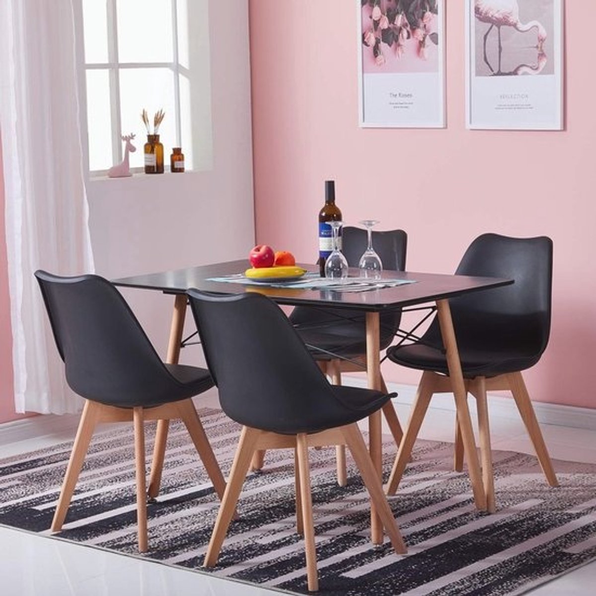 Set van eetkamertafel en 4 stoelen - zwart - modern en ruimtebesparend ontwerp