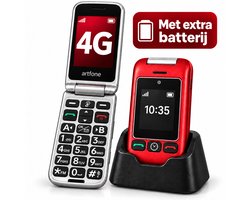Artfone G6 Senioren Telefoon 4G - Met Extra Batterij - Klaptelefoon Dubbel Scherm - SOS Noodknop - GSM Dumbphone - Rood