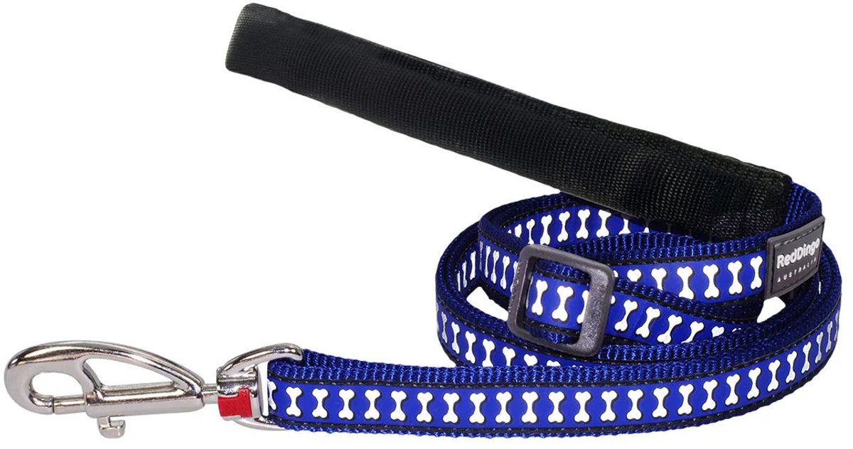 Verstelbare uitlaatriem hond reflectie botje motief donkerblauw hondenriem riem
