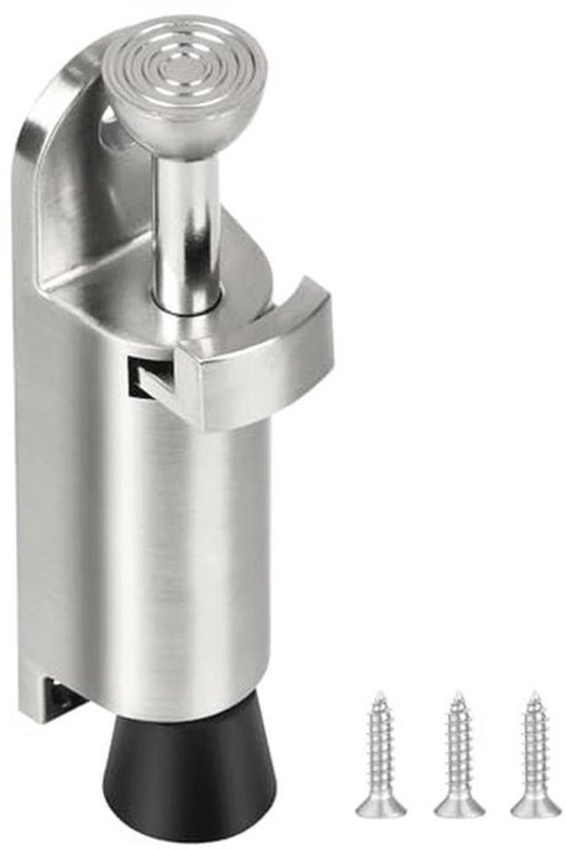 Deurstopper met kickdownmechanisme - voor binnengebruik - 10.5cm zilveren deurstopper - van zinklegering - met rubberen tip