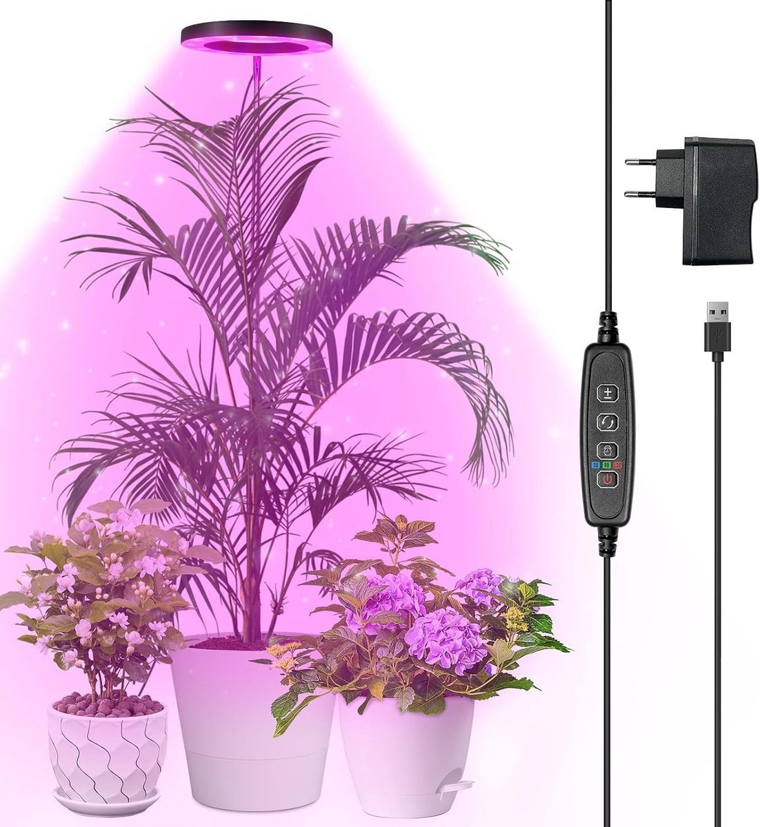 Hoogte verstelbare full spectrum plant lamp voor binnenplanten, 72 LED's, 3 dimbare helderheidsniveaus en timerfunctie van 3/9/12 uur