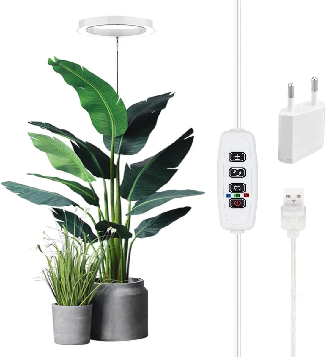 Full Spectrum LED Kweeklamp - Groeilamp voor Kamerplanten - TENZHVXI® - In hoogte verstelbaar (25–160 cm) - Met adapter - Volledig spectrum - 3 standen - Instelbare lichtintensiteit - Wit