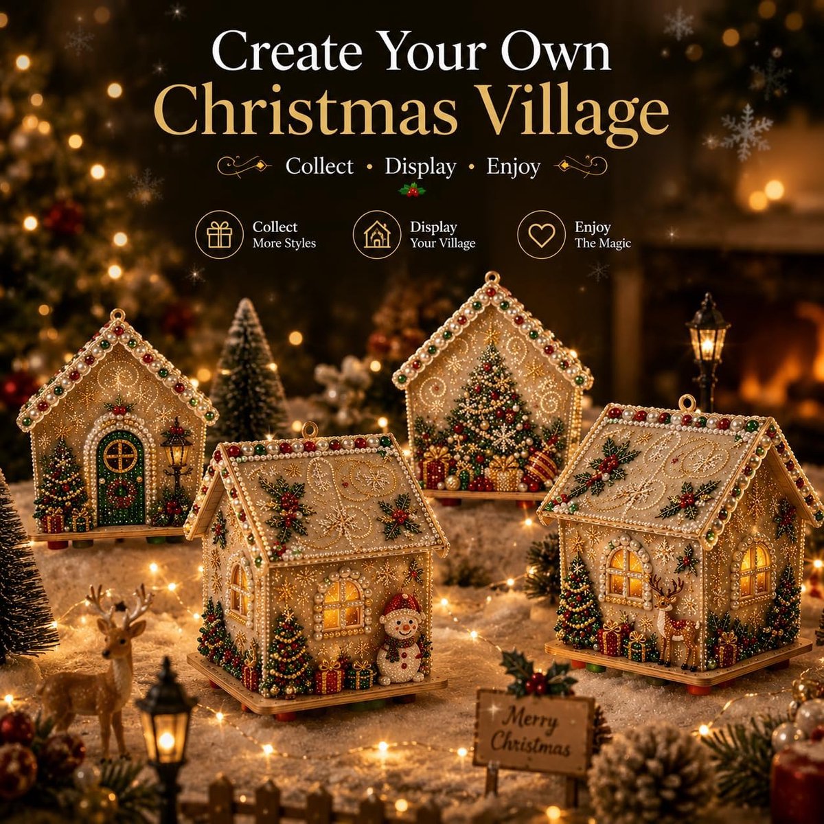 Diamond Painting Kerstmis - 3D houten kerstdorp kersthuis (G) - Diamond Painting Volwassenen - DIY Diamond Painting Kerststad Kerstboomversiering - Schilderen op Nummer - Cadeau – foto 5