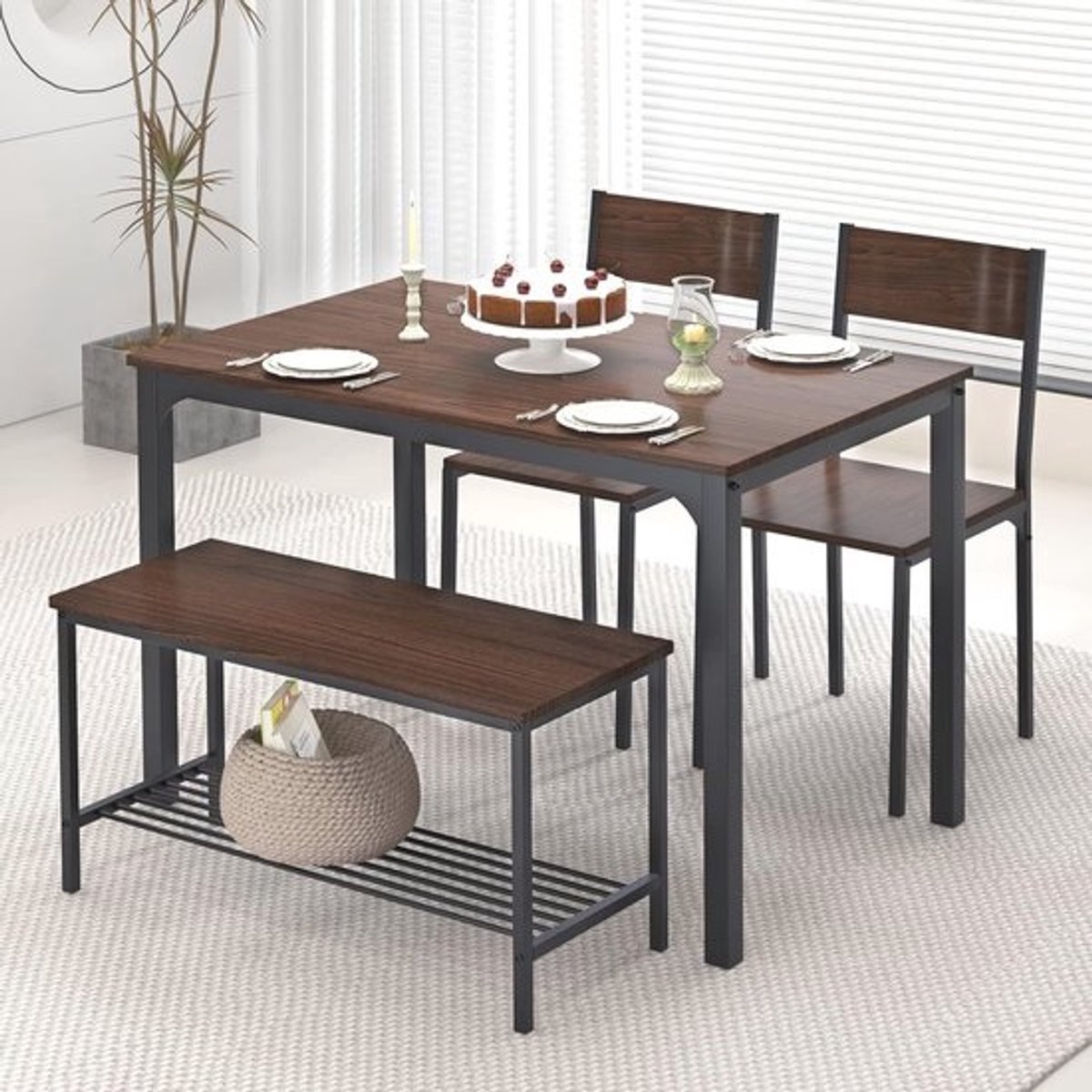 4-delige eetgroep - Eettafel met 2 stoelen en zitbank - Voor eetkamer en keuken