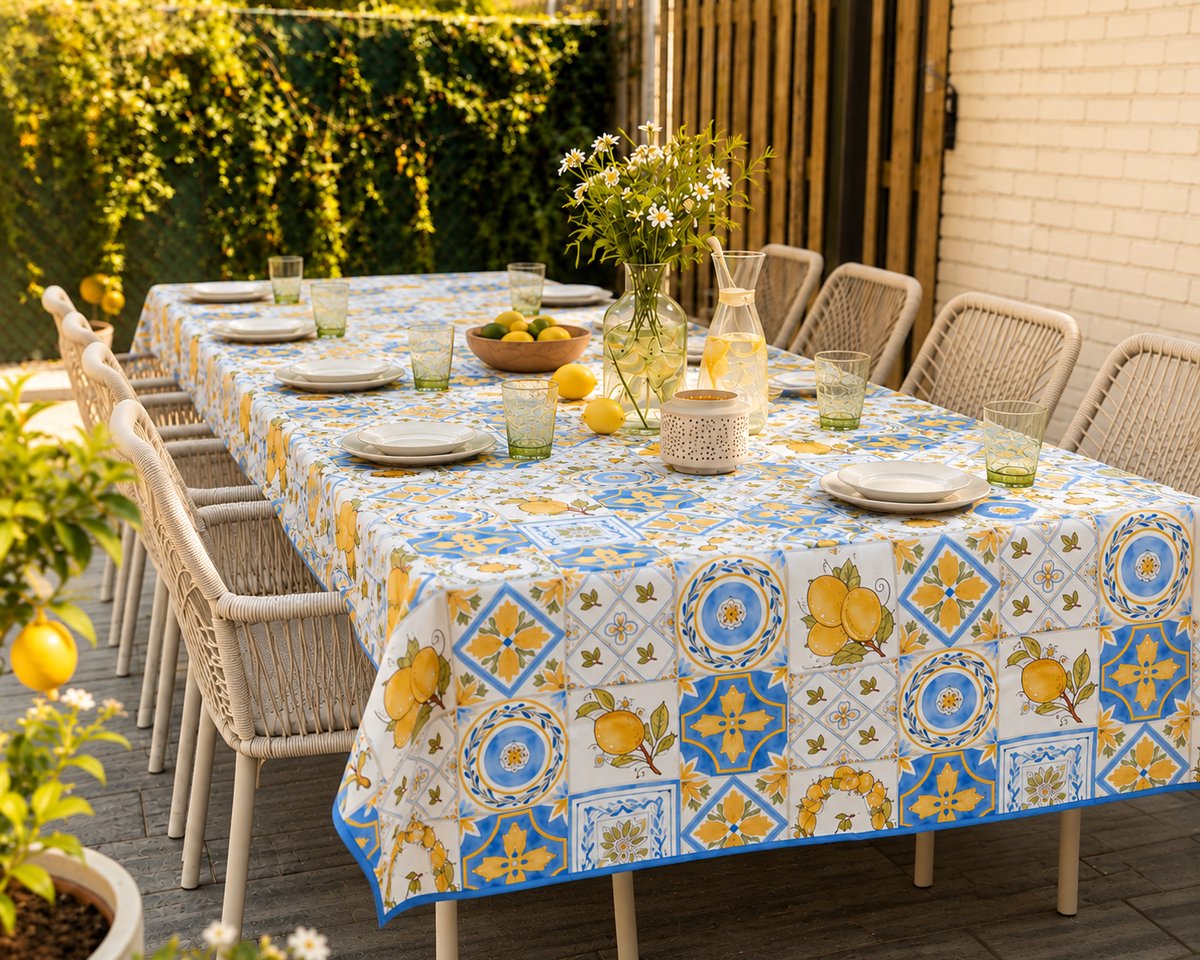SuperShopper - Tafelkleed 140 x 320 cm – Vlekwerend Tafellaken – Citroen & Mediterraan Design – Italiaans Tafelkleed – Binnen & Buiten