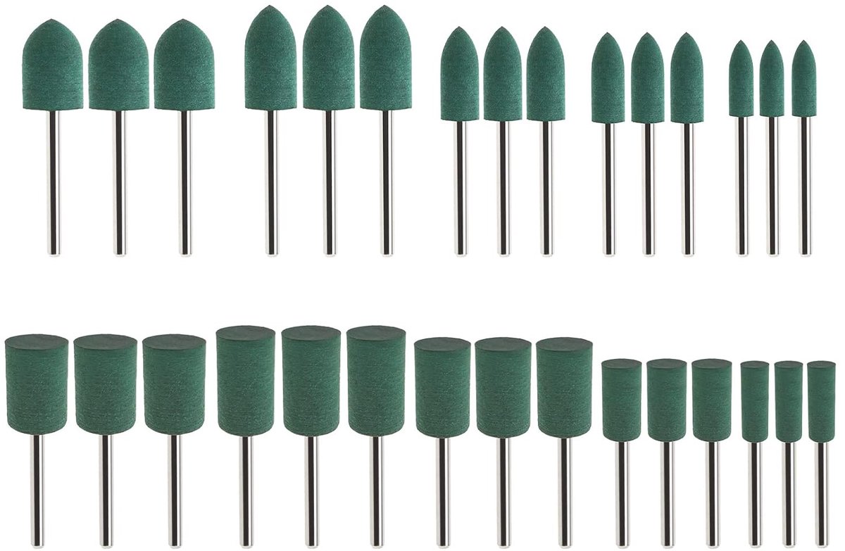 30 stks Rubber Polijsten Bits Kegel Cilinder Vorm Polijsten Bramen Sieraden Wiel 3mm Doorn 4mm 6mm 8mm 10mm 12mm Hoofd voor Rotary Tool Elektrische Boor Elektrische Slijper