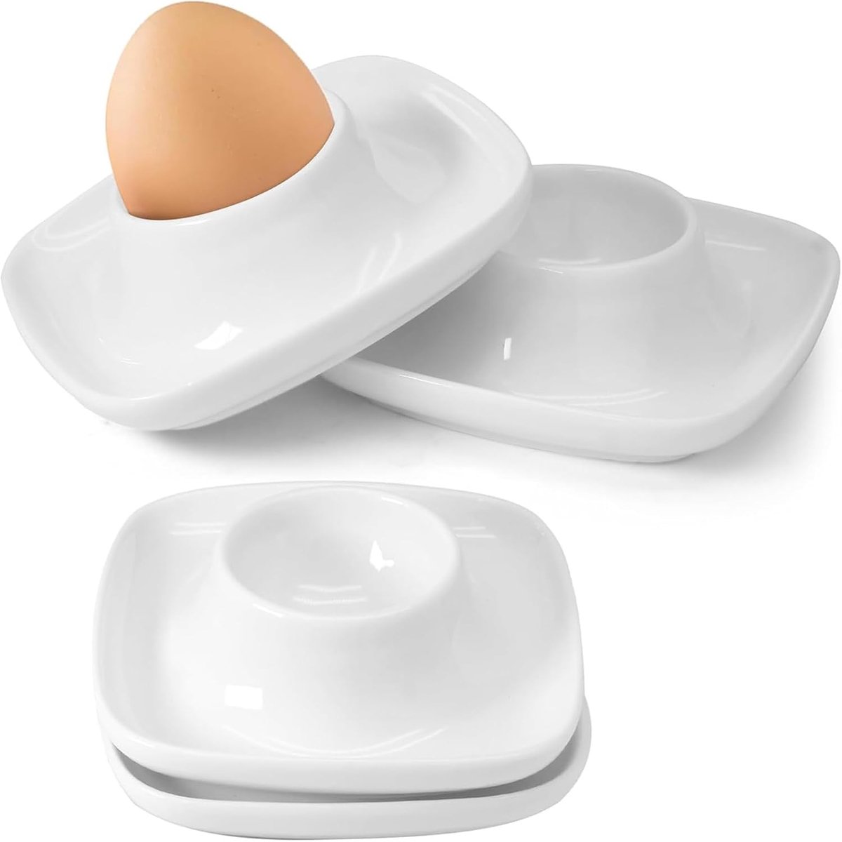 Set van 4 eierdopjes, plastic, stapelbaar, wit, vierkante eierhouders, eierborden voor elke ontbijttafel, grappige eierdopjes, keukenartikelen, kinder- en campingservies, geschenken (wit)