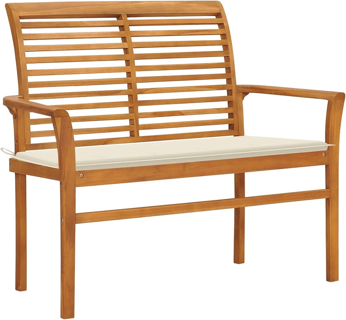Tuinbank met kussen, patio, terras, tuin, balkon, binnen, buiten, decoratie, hal, stoel, massief hout, teakcrème, 112 cm