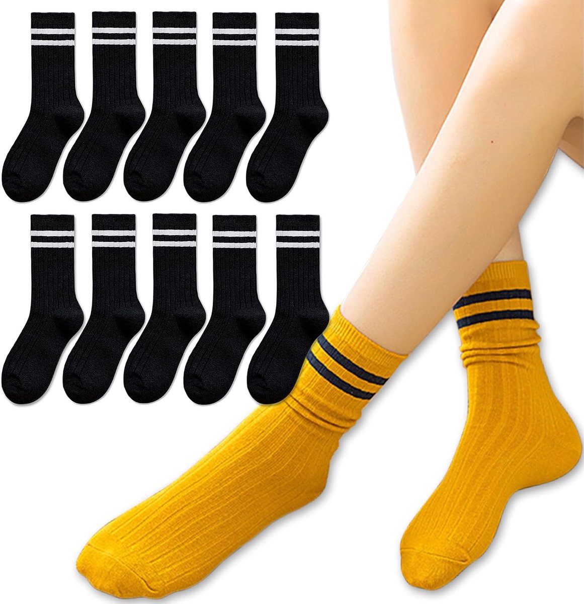 Sokken met schattige strepen, kleurrijke katoenen sportsokken met patroon, casual, voor tennis, yoga, fitnessstudio, hardlopen, school