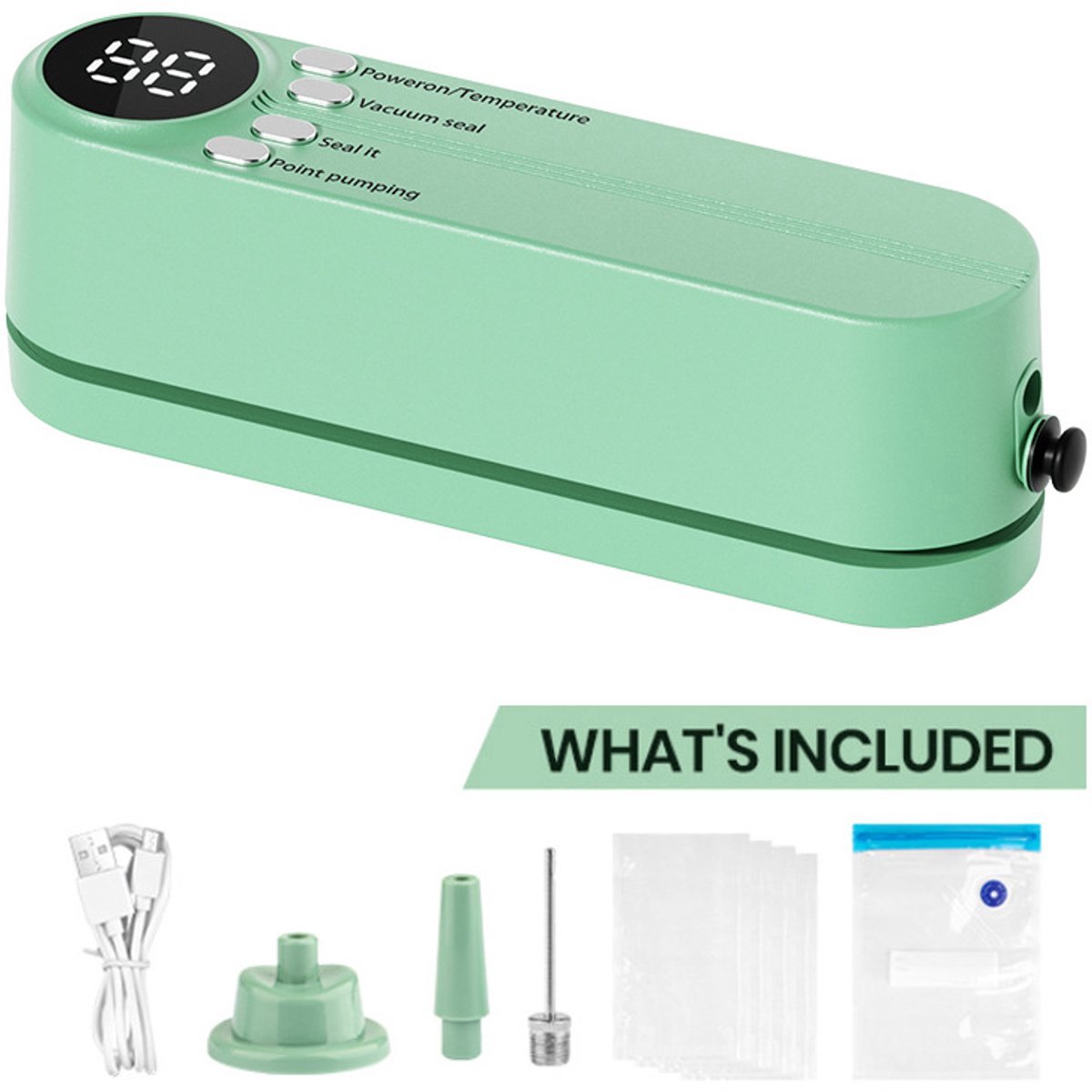 casalora - Mini draadloze Vacumeermachine - Draagbare Vacuummachine - 60 kPa zuigkracht - Seal Apparaat - Vacuum Sealer - Vacuummachine - Groen