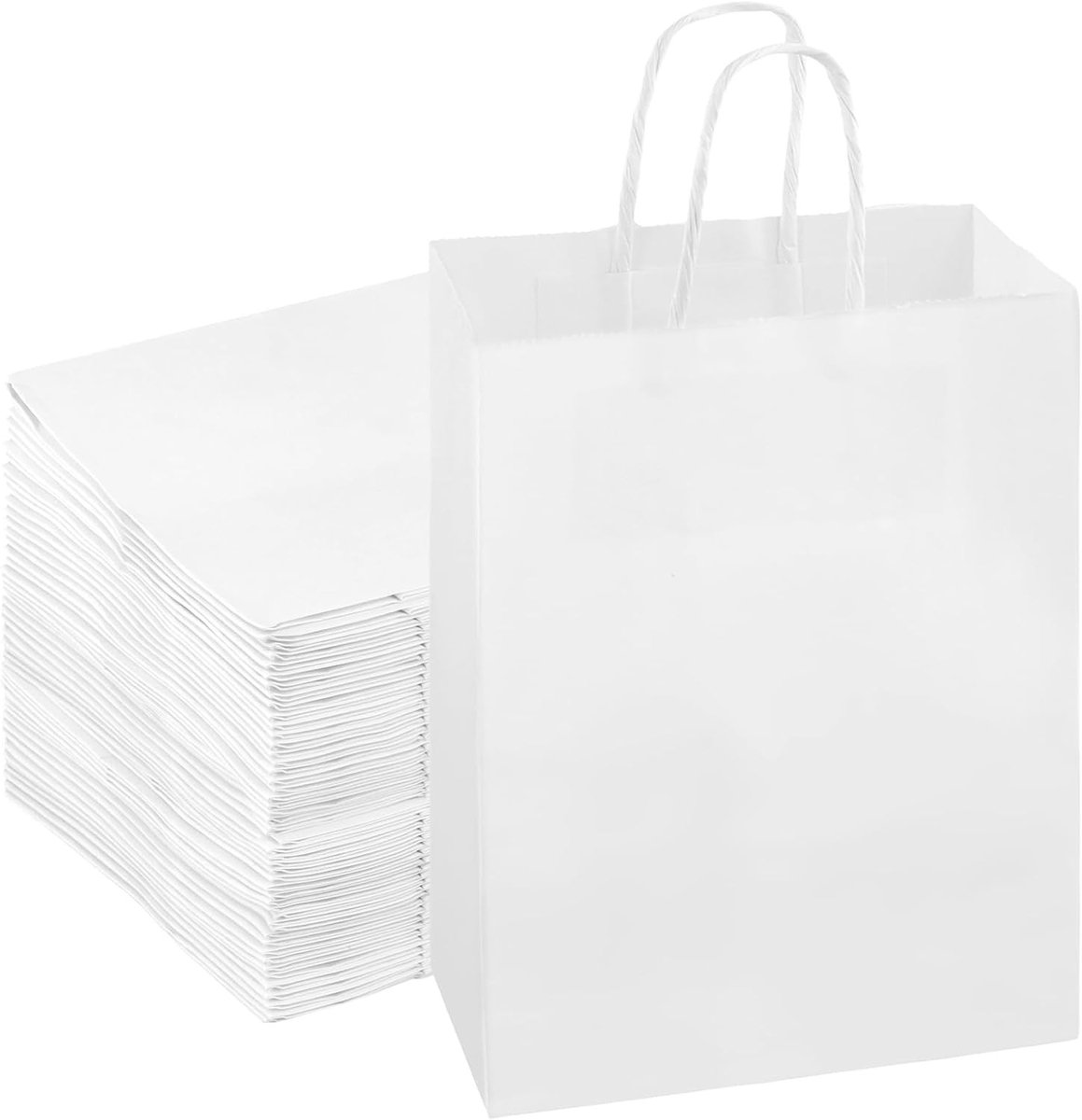 100 stuks kleine witte papieren zakken met handgrepen, 15 x 8 x 21 cm, ideaal voor geschenken, feestjes en bruiloften
