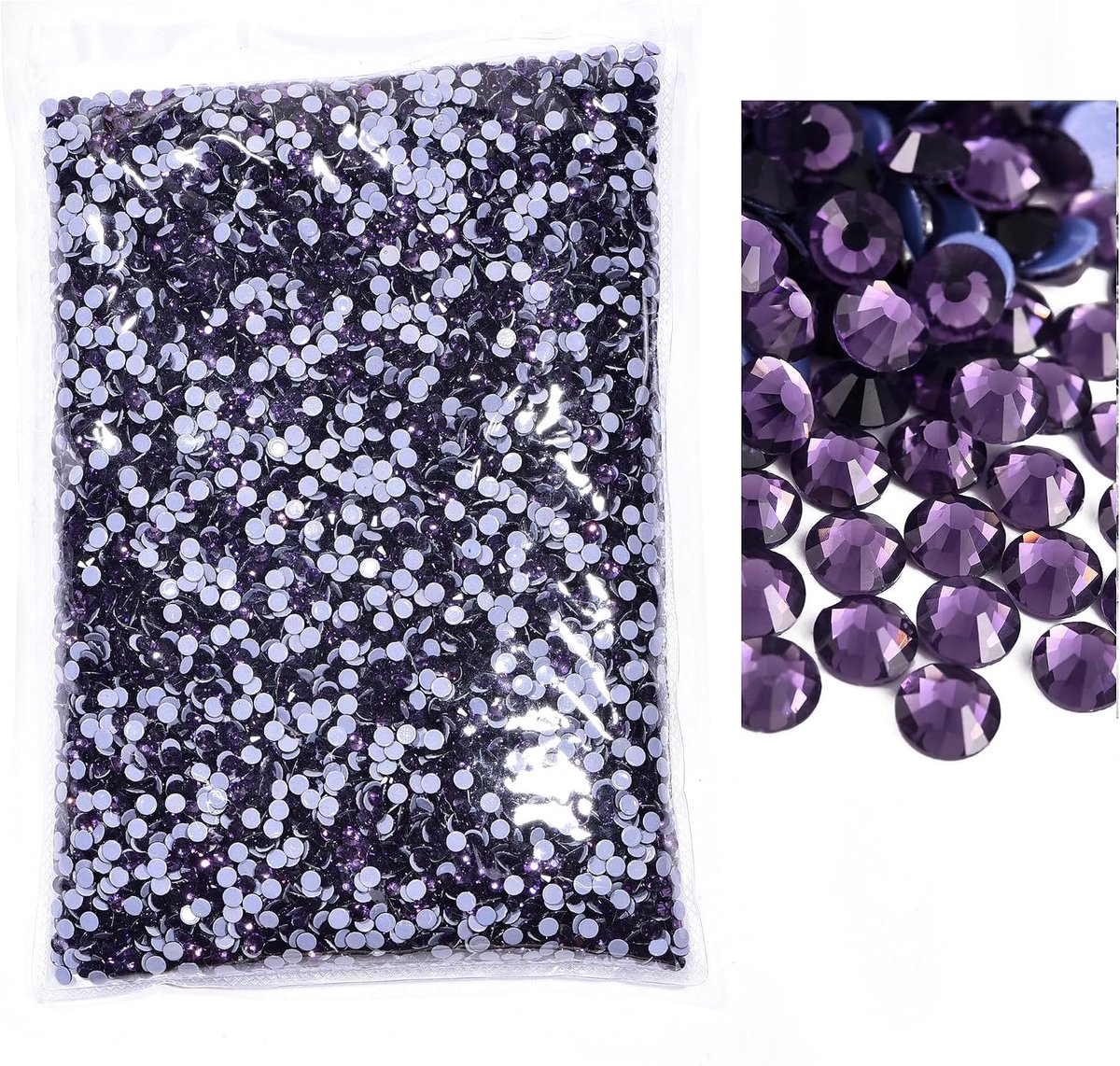 Steentjes Bulk om te knutselen, 14400 stuks glazen platte steentjes Hot Fix edelstenen voor kleding doe-het-zelf decoratie (Tanzaniet, SS20)