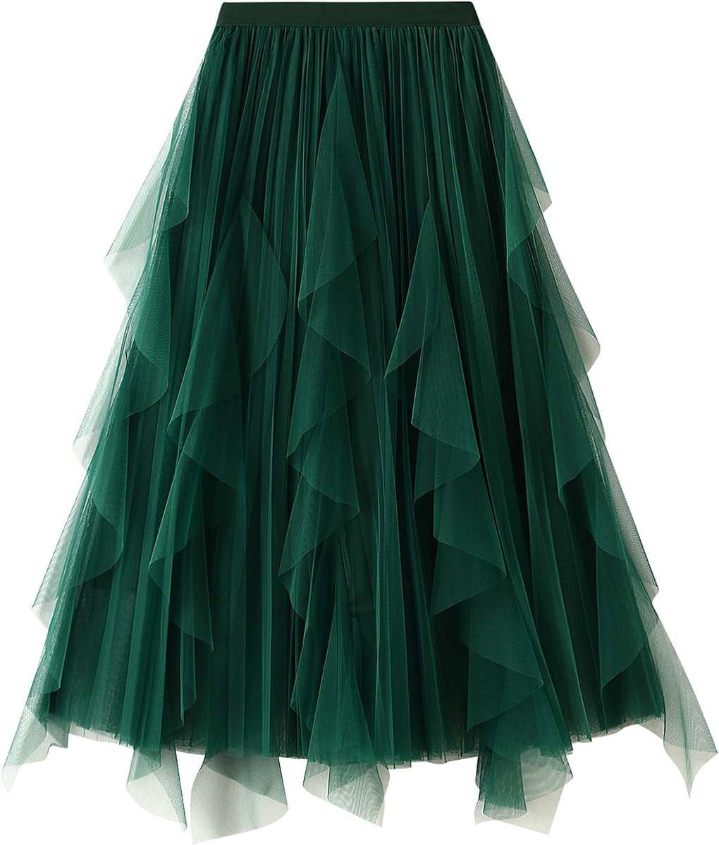 Rok Dames Lange Elastische Elegante Vintage Tule Rok A-Lijn Mesh Swing Midi Rok voor Dagelijks, Prom