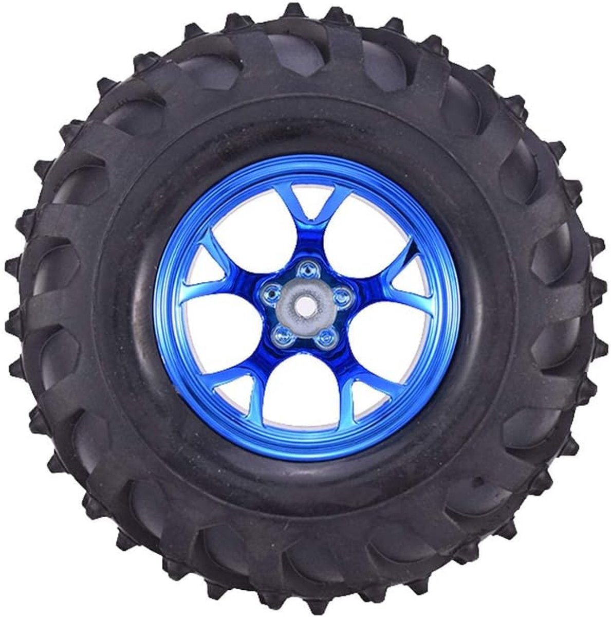 4 stks 125 mm band RC Monster Truck rubberen banden en kunststof 6-spaaks velgen set compatibel met 1/10 RC Crawler auto voor Truggy Truck voor Traxxas HSP HPI Traxxas Tamiya Kyosho (Y-vormig blauw)
