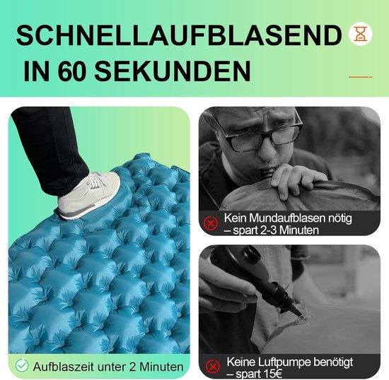 Thijox - Camping Matras 2 Personen, Ultralight Tweepersoons Luchtbed met Voetpomp en Kussen, Draagbare Luchtmatras voor Wandelen, Strand, Reizen, Lich van Thijox — afbeelding 2