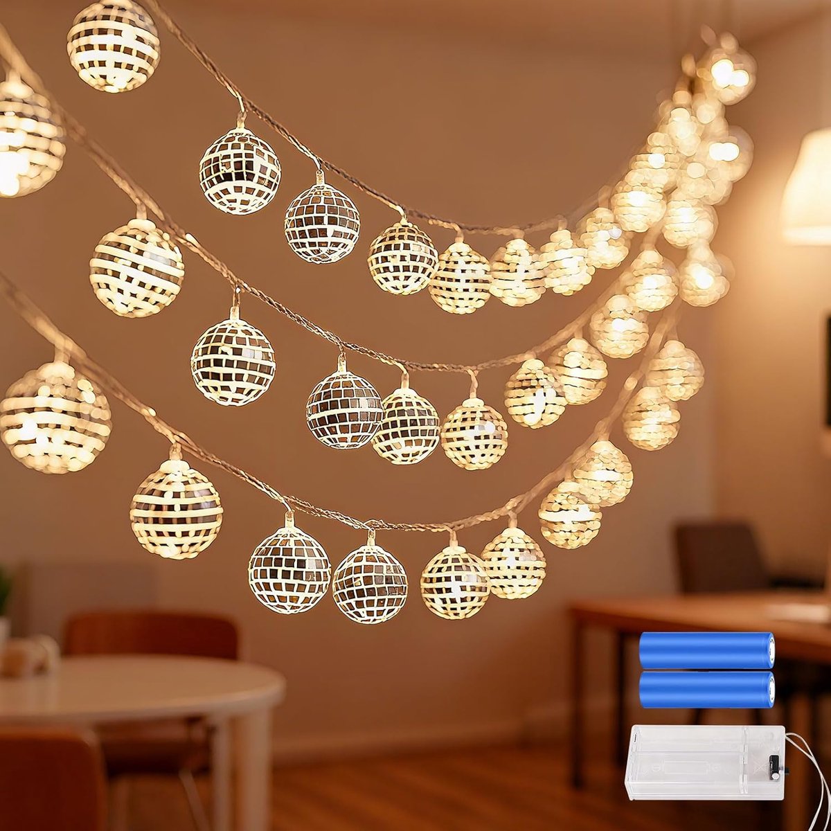 SnelShoppen - Discobol Lichtsnoer 2m met 10 LEDs - Marokkaanse Lamp voor Feestjes, Bruiloften, Kerstmis - Batterij Aangedreven Decoratie voor Binnen e