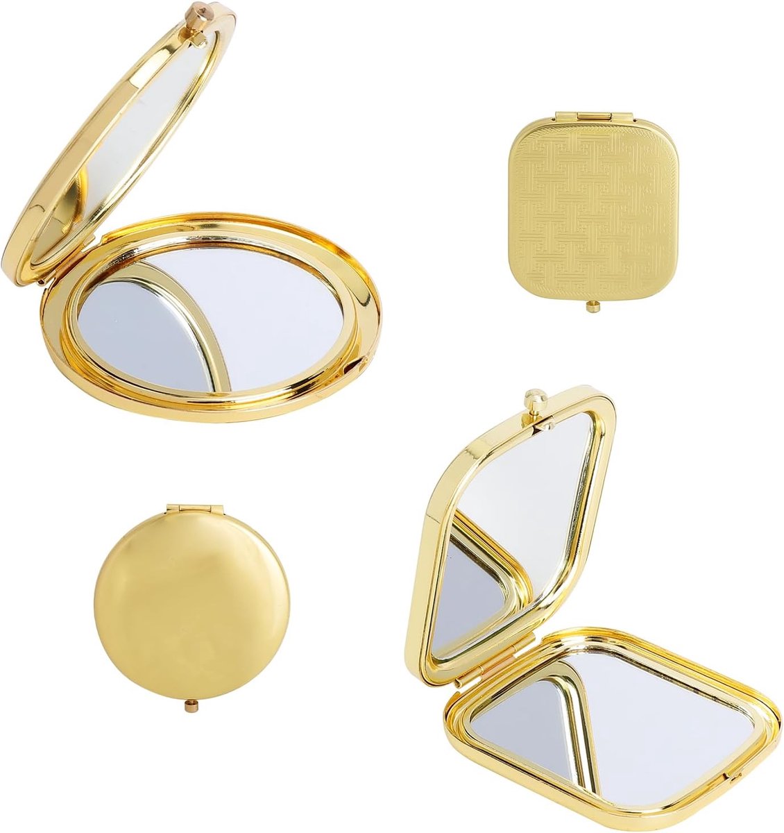 SnelShoppen - Pack van 2 Mini Metalen Opvouwbare Spiegels, Compact, Robuust en Duurzaam, 1X/2X Vergrotende Spiegel, Ideaal voor Reizen, Makeup, en Dag