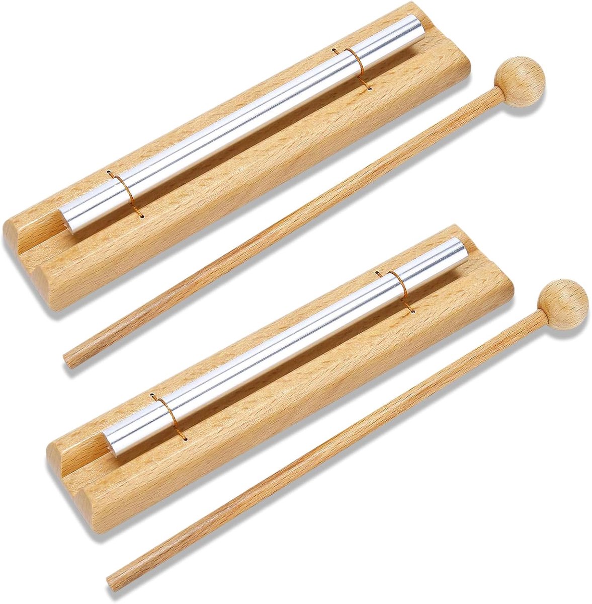 SnelShoppen - Chime Sound Rod Energie Houten Chime Set van 2 - Muzikale Educatie, Meditatie, Yoga, Gebed, Duurzaam, 14.2x3.5 cm, Beukenhout, Aluminium