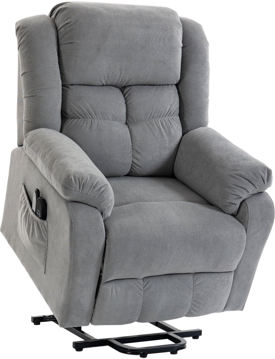 Homona Elektrische relaxfauteuil met sta-opfunctie, massage en lendenverwarming - Met 8 massagepunten en USB-poort - 92 x 102 x 104 cm - Lichtgrijs