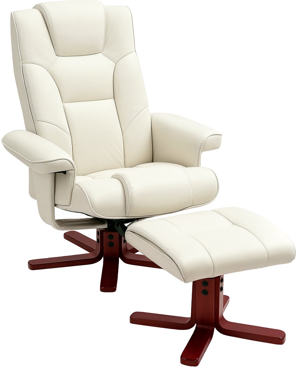 Homona Relaxfauteuil met hocker - Met schommelfunctie en verstelbare rugleuning - Kunstleer - 84 x 84 x 104 cm - Crèmewit