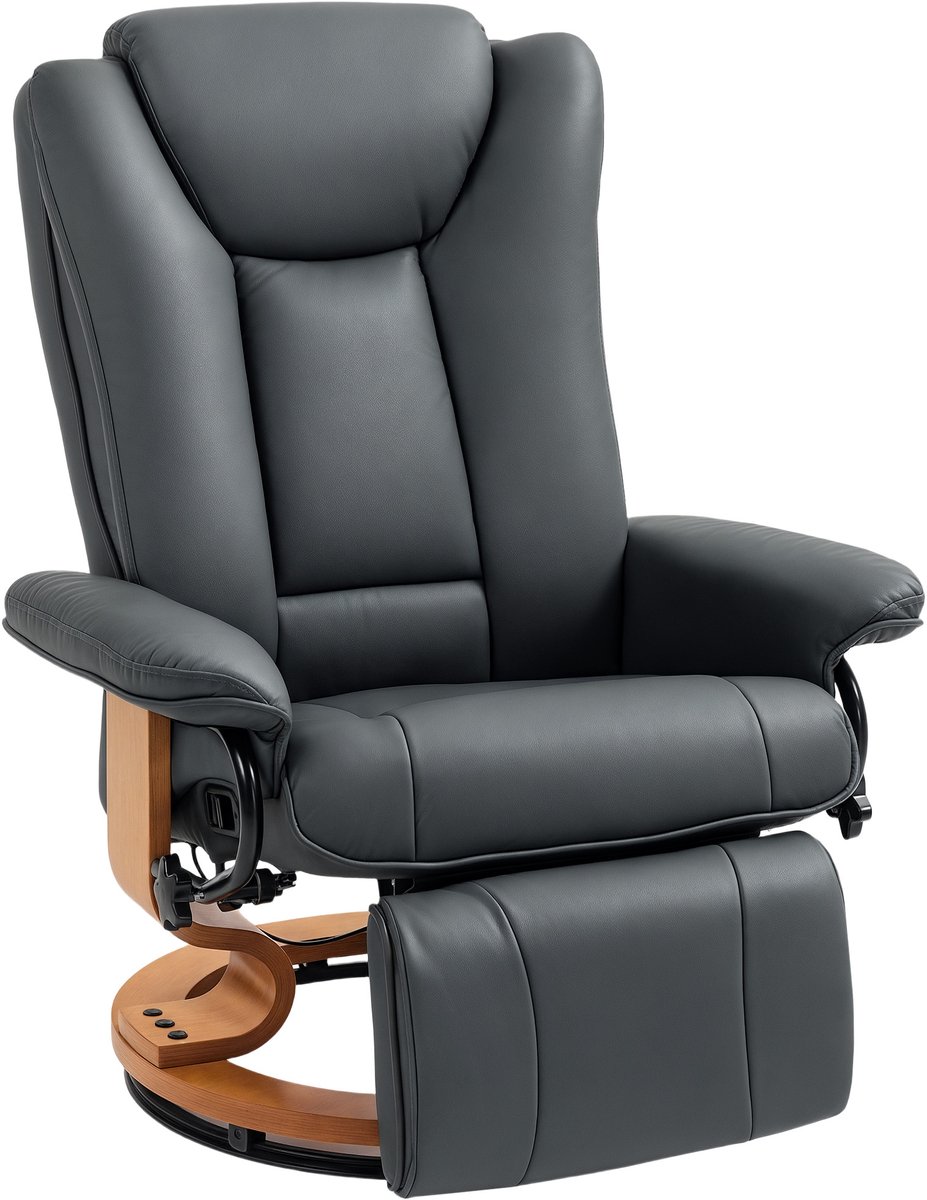 Homona Relaxfauteuil met ligfunctie - 360° draaibaar - Kunstleer - 78 x 88 x 103 cm - Donkergrijs