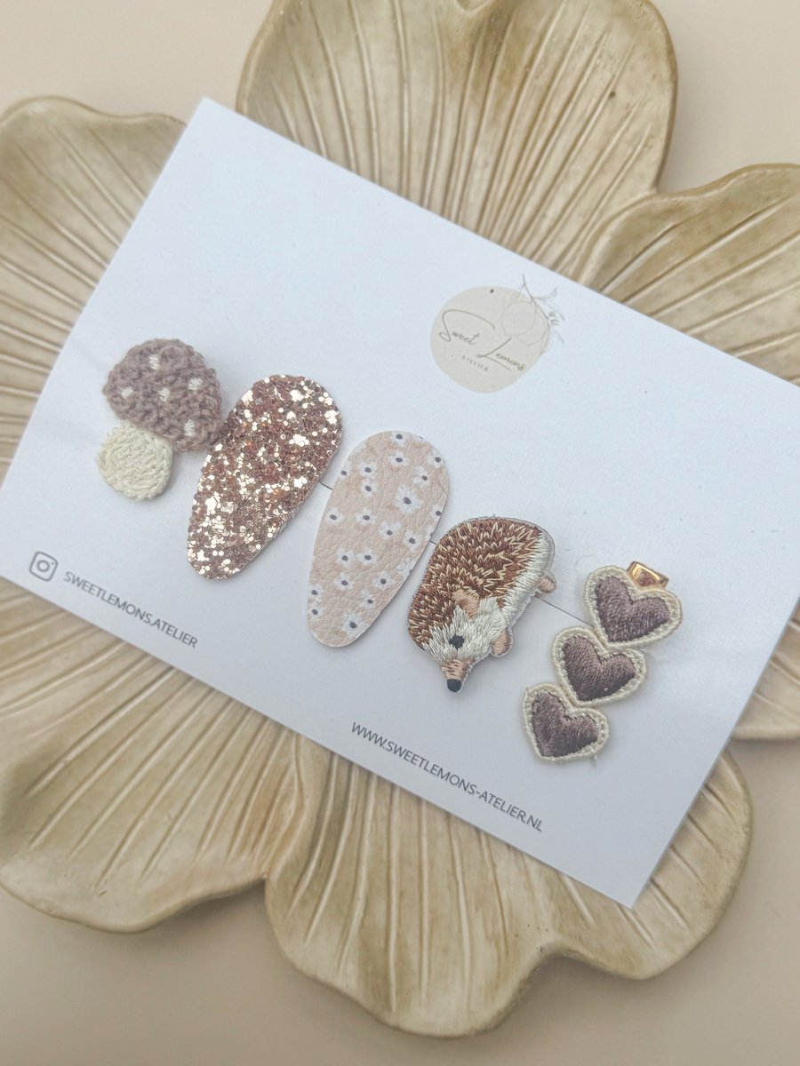 Klikklak Setje - Hazel - Haarspeldjes voor Meisjes & Kinderen - Haarspeldje voor Peuters & Kleuters - Haaraccessoires Herfst - Egel - Paddenstoel - Verjaardagscadeau