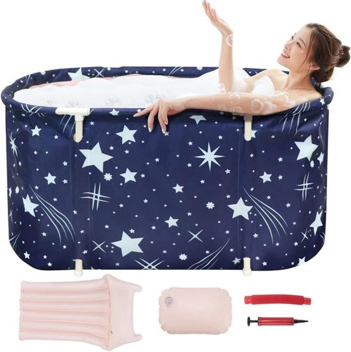 Opvouwbare badkuip voor volwassenen - Voor douche - Inklapbaar en draagbaar met opblaaskussen, ideaal voor thuis spa, 115 x 63 x 50 cm