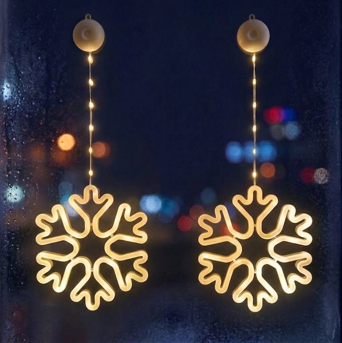 LED kerstverlichting(Set van 2 -zuignappen) - Sneeuwvlok Verlichting - LED Raamverlichting - 8 Modi - Kerst LED - Looplicht - warm Licht