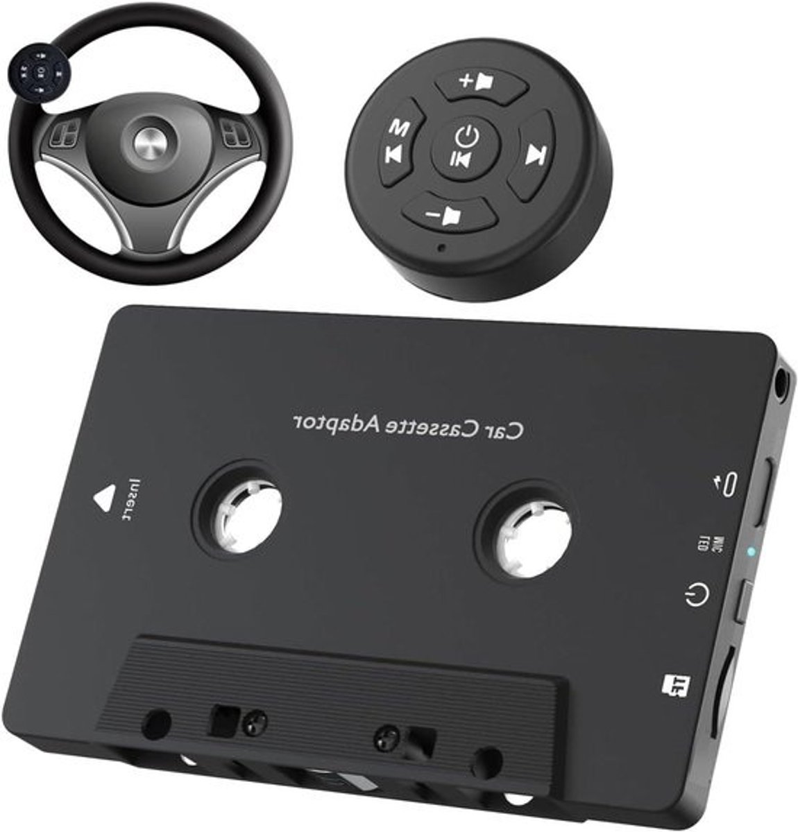 Cassette-ontvanger - Draadloze adapter - Muziek streamen - Stuurwielbediening - 10 x 6.4 x 1 cm - Zwart