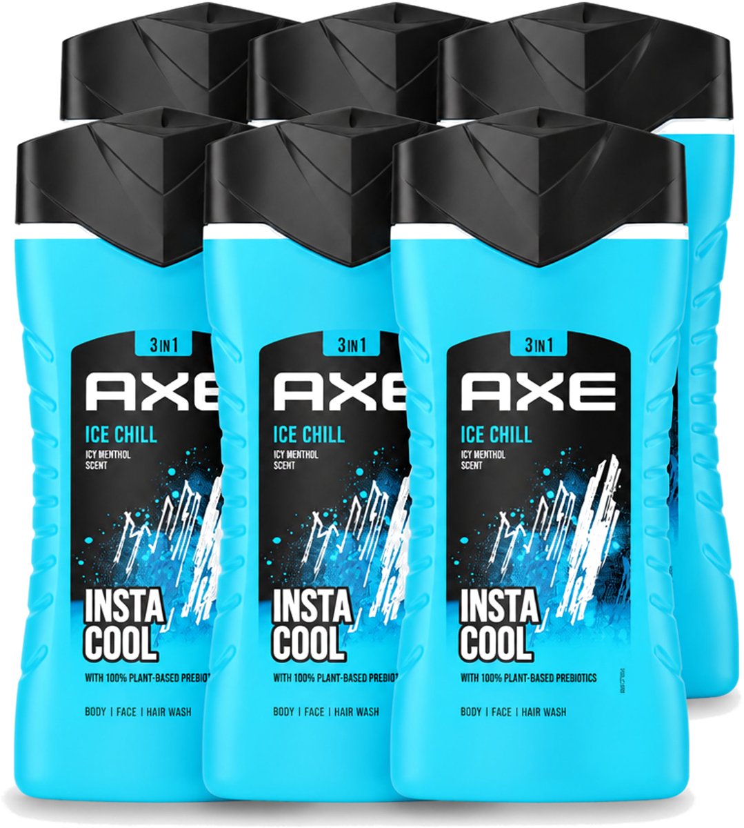 6 x Axe - 3-in-1 Douchegel - Ice Chill - Icy Menthol - Insta Cool - 100% Plantaardig - 150 ml - Voordeelverpakking - 6 stuks