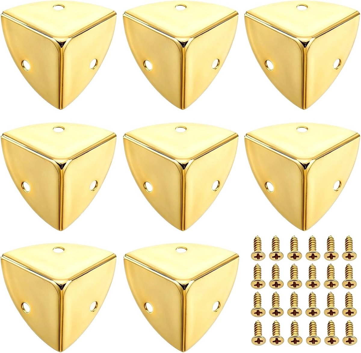 8 stuks hoekbeschermers metaal goud 23 mm, randbescherming metaal voor houten kisten, sieradenkistjes en meubels - ShopVlot