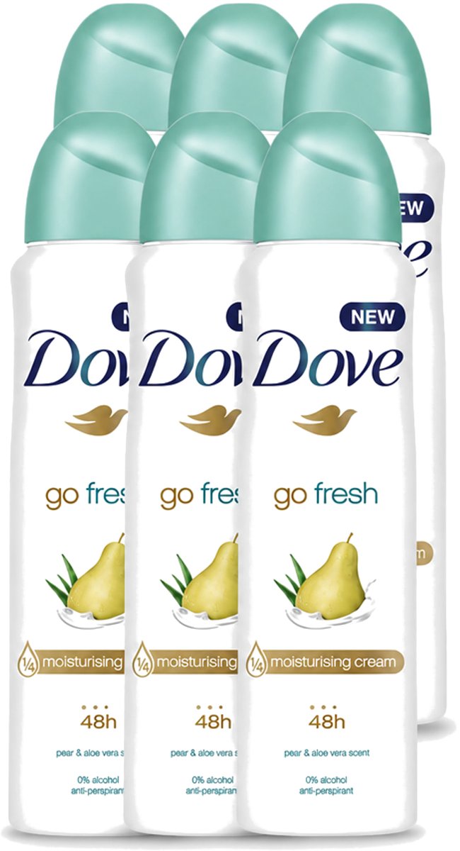 6 x Dove - Deodorant - Spray Go Fresh Pear & Aloe - Frisse en verzorgende geur - 250 ml - Voordeelverpakking - 6 stuks