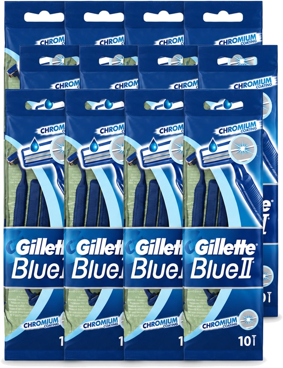12 x Gillette - Blue 2 - Wegwerpscheermesjes - Chromium Coating - 10 Scheermesjes - Voordeelverpakking - 12 stuks