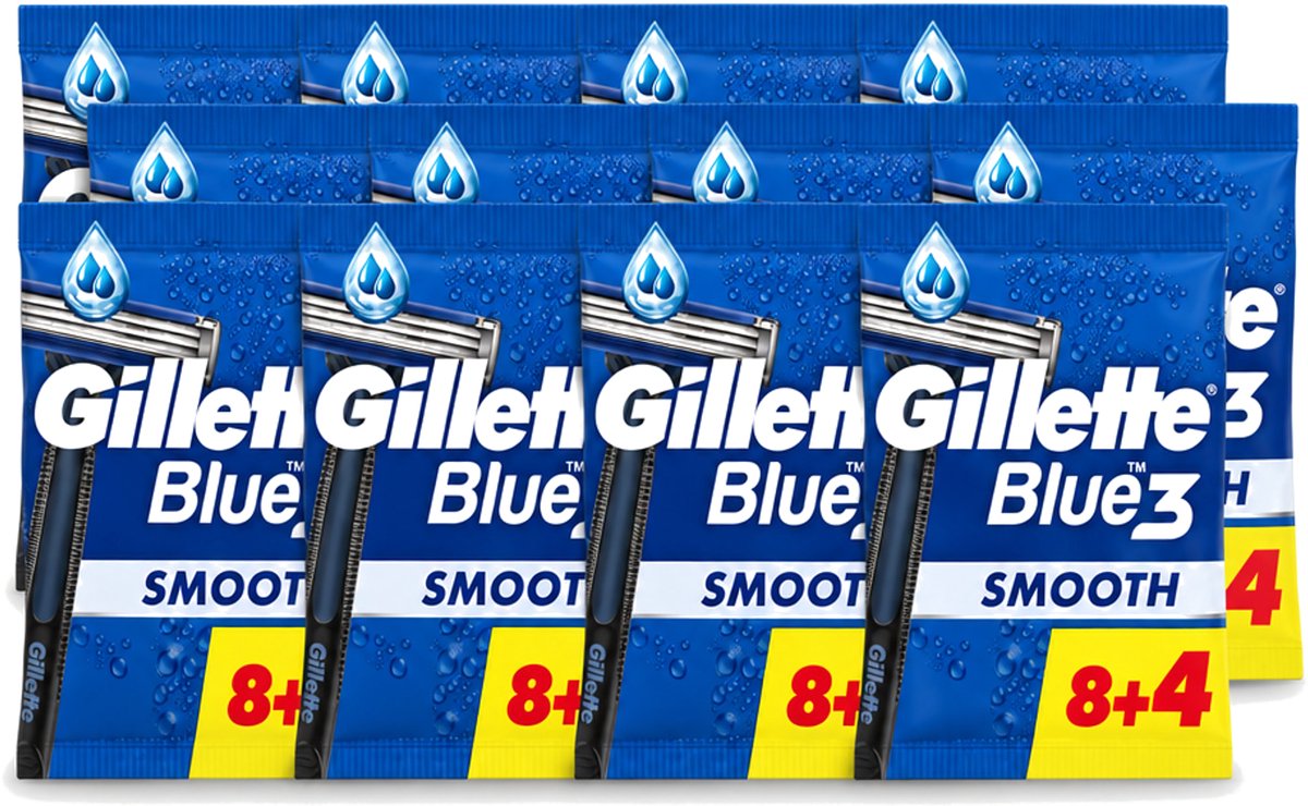 12 x Gillette - Blue III Smooth - Wegwerpscheermesjes - Comfort en bescherming - 12 Scheermesjes - Voordeelverpakking - 12 stuks