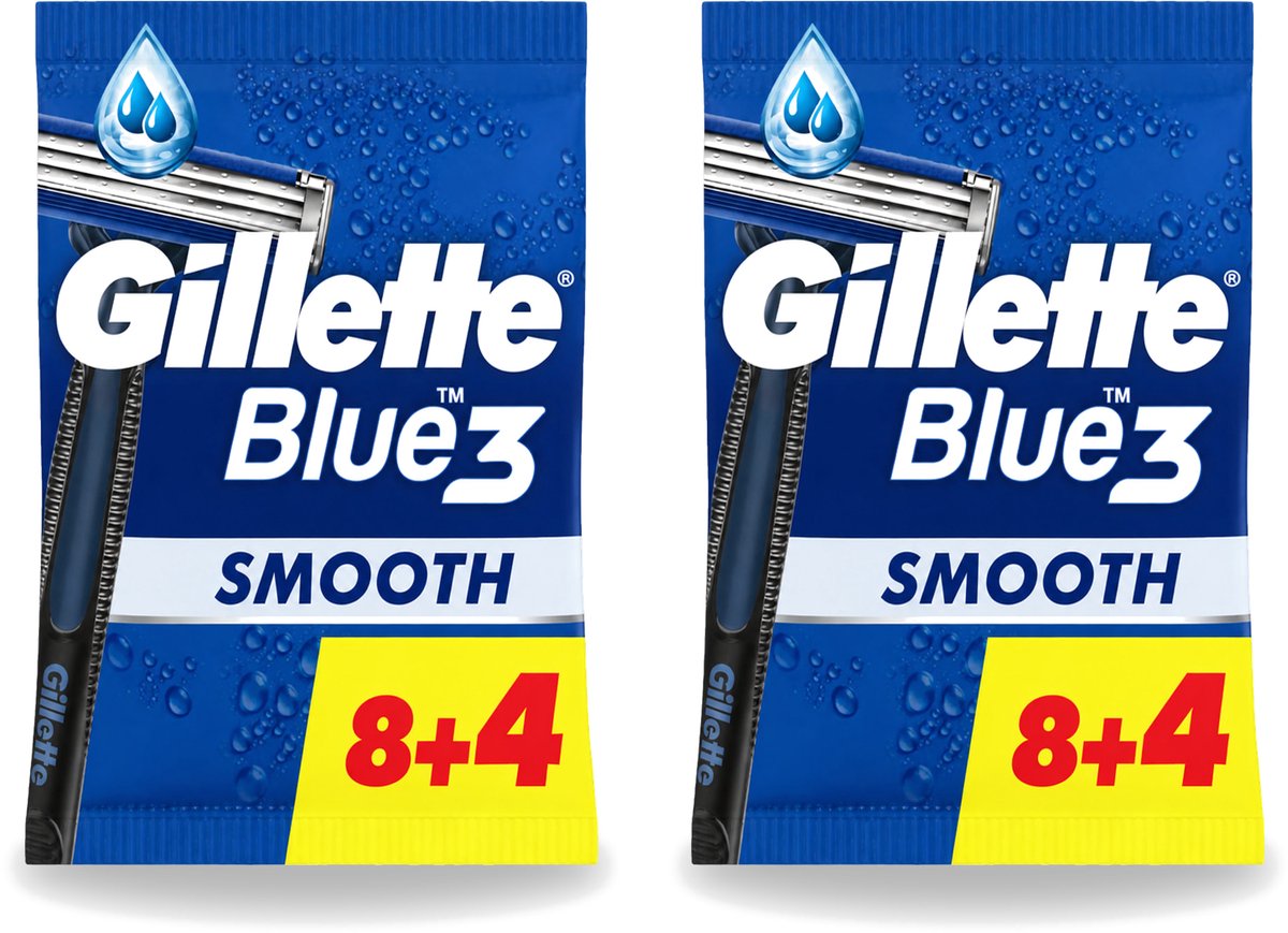 2 x Gillette - Blue III Smooth - Wegwerpscheermesjes - Comfort en bescherming - 12 Scheermesjes - Voordeelverpakking - 2 stuks