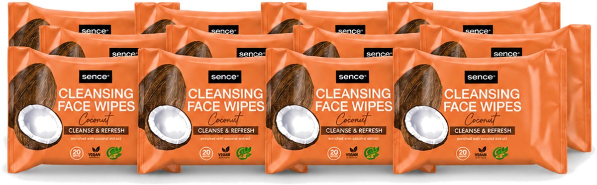 12 x Sence - Coconut - Gezichtsreinigingsdoekjes - Verzorgend - 20 Doekjes - Voordeelverpakking - 12 stuks