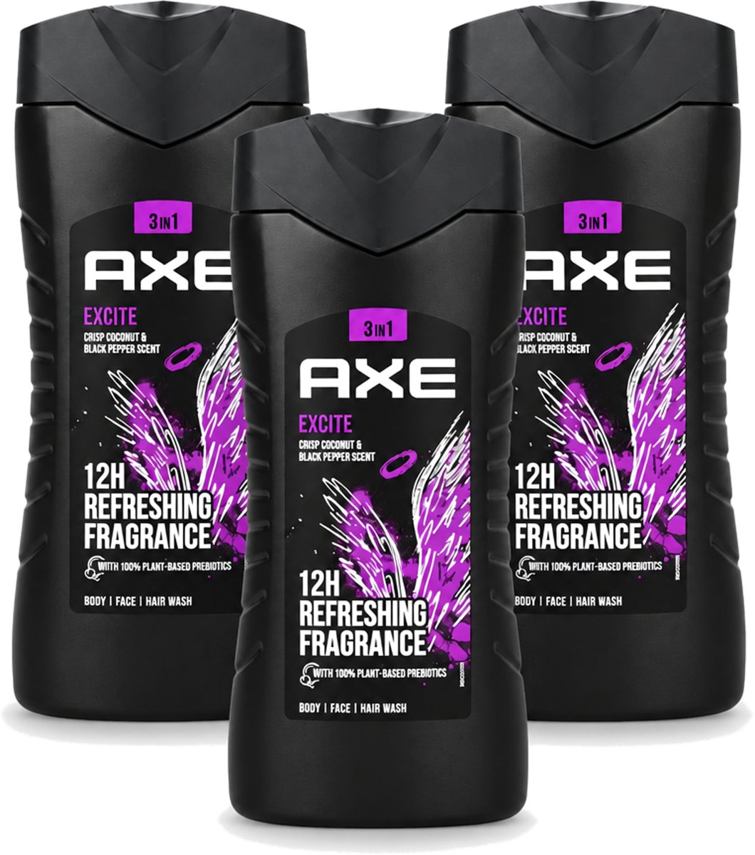 3 x Axe – Douchegel – Excite - 250 ml - Voordeelverpakking - 3 stuks