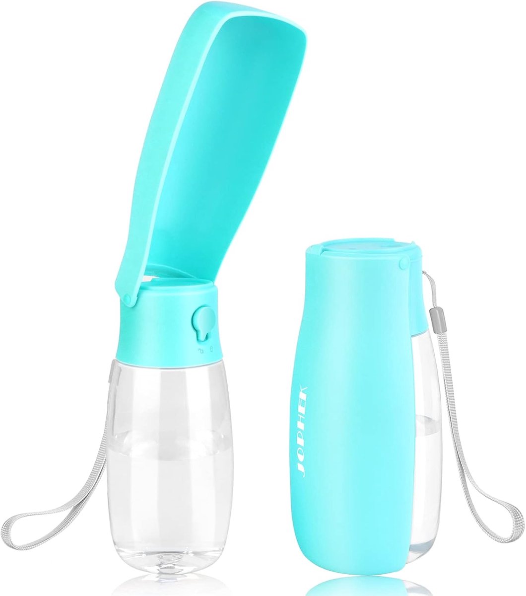 SnelShoppen - Draagbare Pet Drinkfles 550ML - Opvouwbare Lekbestendige Waterfles voor Hond en Kat met Actieve Koolfilter - Blauw - Ideaal voor Wandele