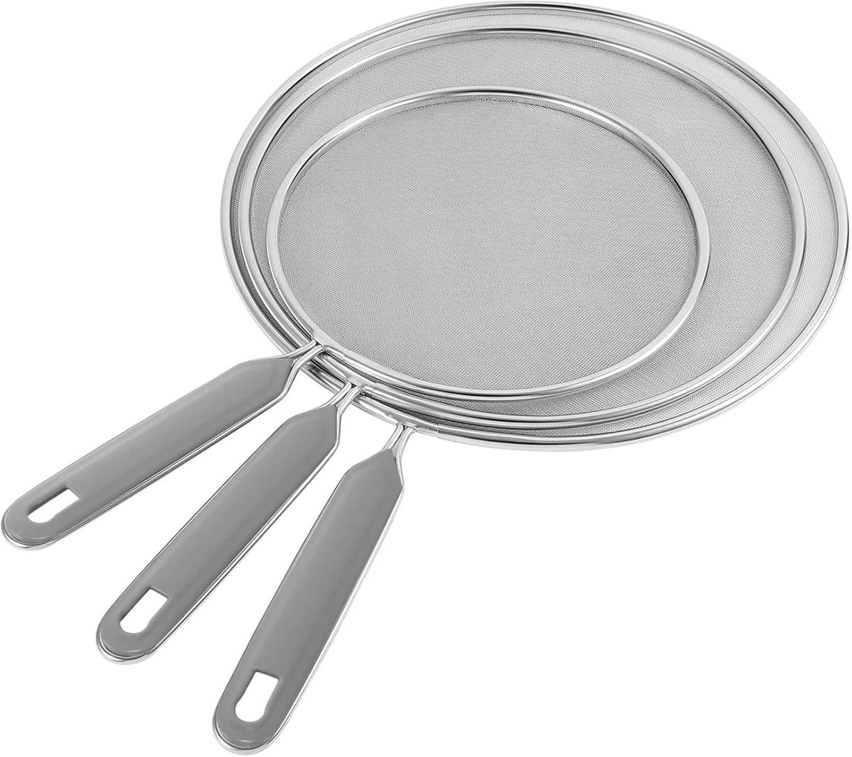 SnelShoppen - Splatter Pan Screen Set van 3 RVS Vet Spat Beschermers - Anti-aanbak Coating - Extra Fijn Gaas voor Bakken en Frituren in Keuken