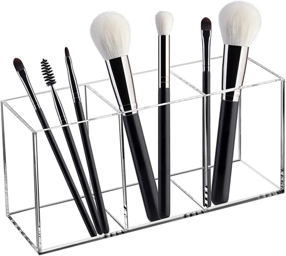 trabag Cosmetic Brush Holder 3 Compartments Acrylic Brush Organiser Transparent Makeup Organiser Brush Storage Brush - ShopVlot