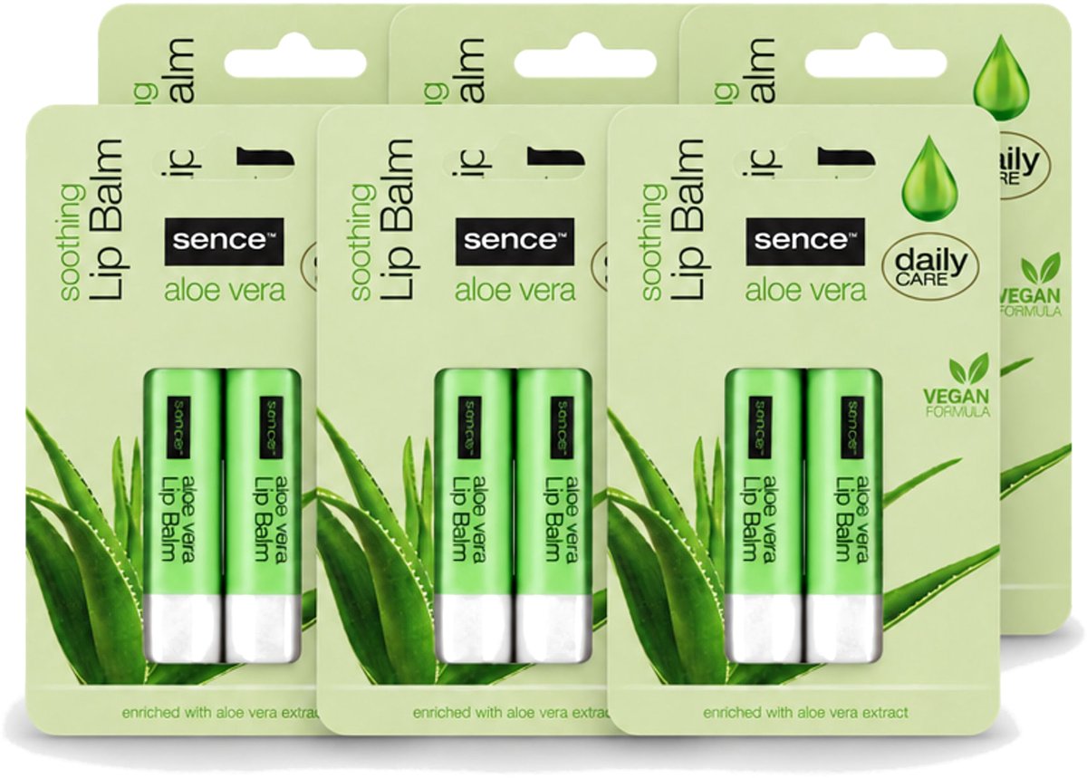 6 x Sence – Lippenbalsem – Aloë Vera – Verzorgend - Voordeelverpakking - 6 stuks
