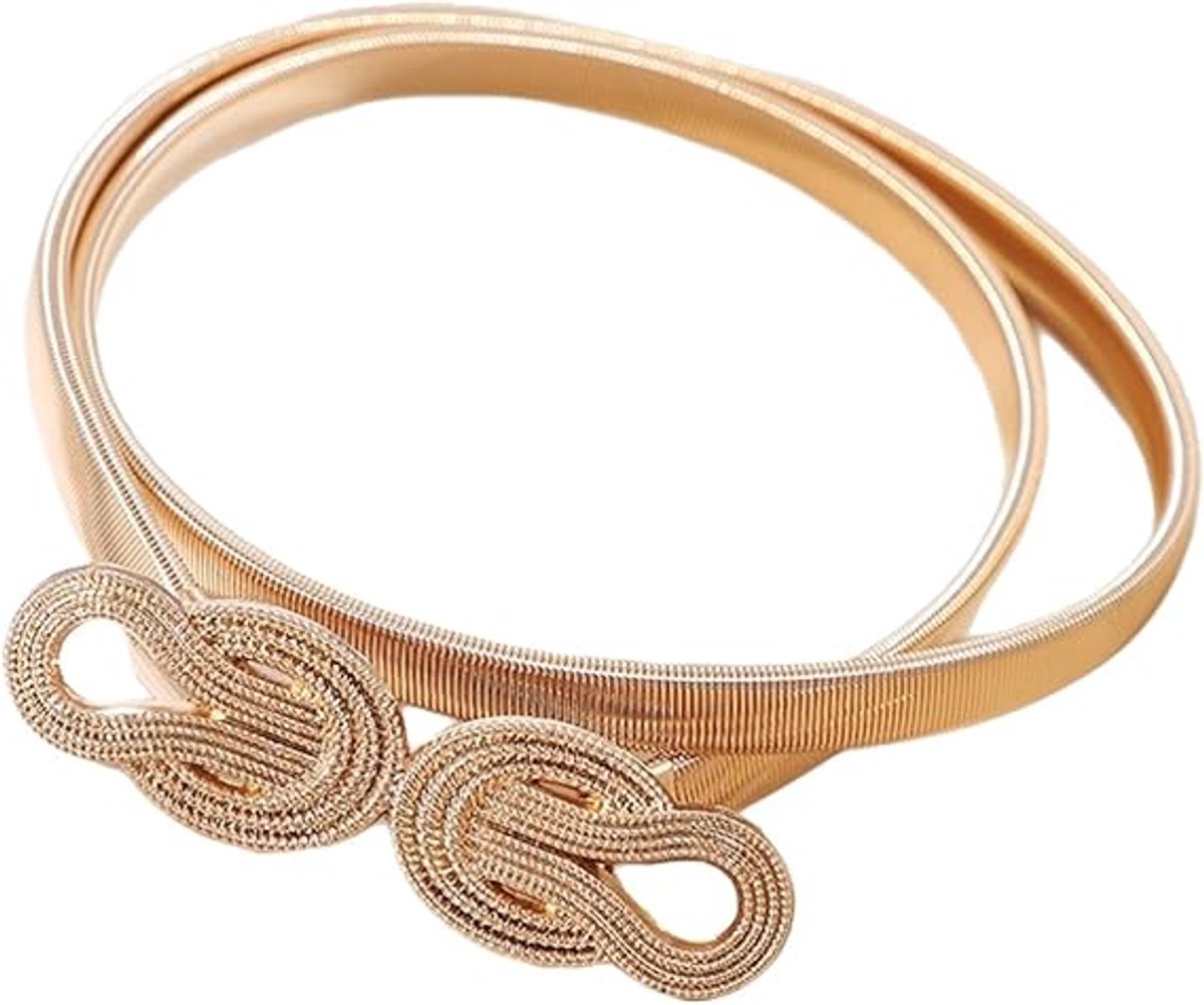 Dames fijne gouden gordel - elastische kettinggordel - met haak - verstelbare fijne metalen gordel - gouden jurkgordel - geschikt voor bruiloften, feesten, werkplekken