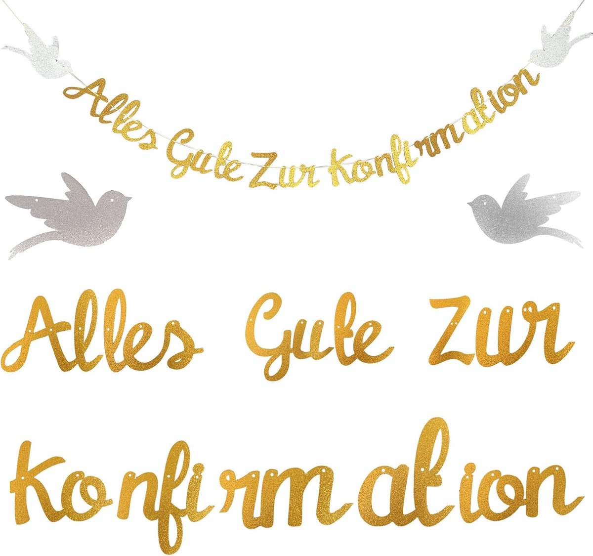 Community Garland "Alles Gute zum Formation" Banner Garland Gold Glitter Decoration Baptism Confirmation Paper Garland - ShopVlot