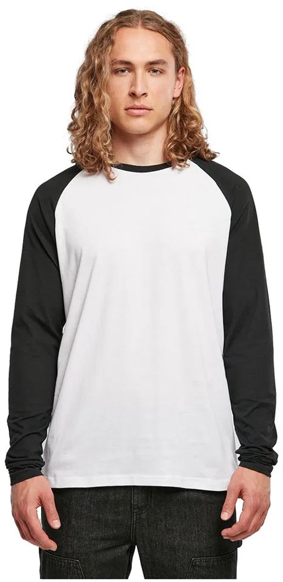 Build your Brand Men´s Contrast Raglan Longsleeve T-Shirt BYBB023 - White/Black - S