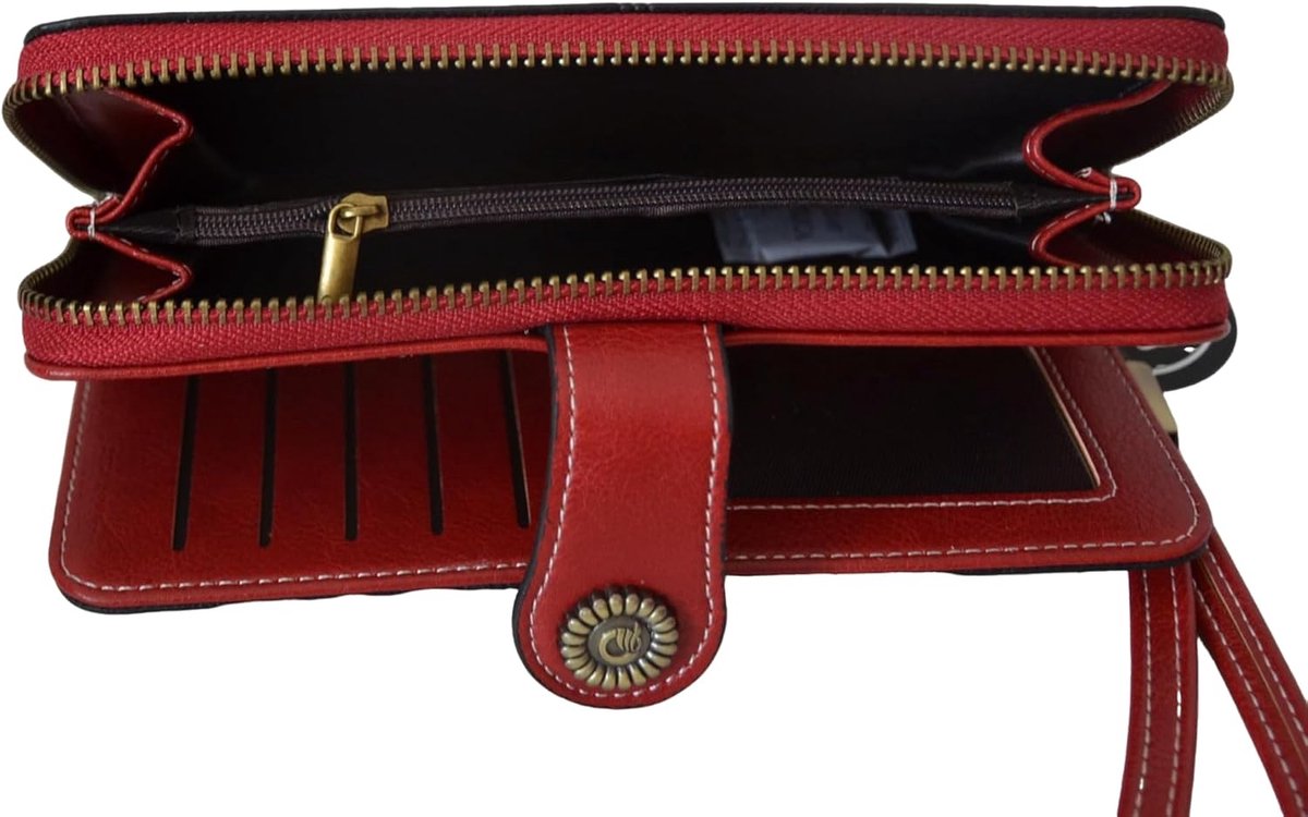 Damesportemonnee 19 cm - Donker petrol - Kunstleer - Handig als clutch - ShopVlot