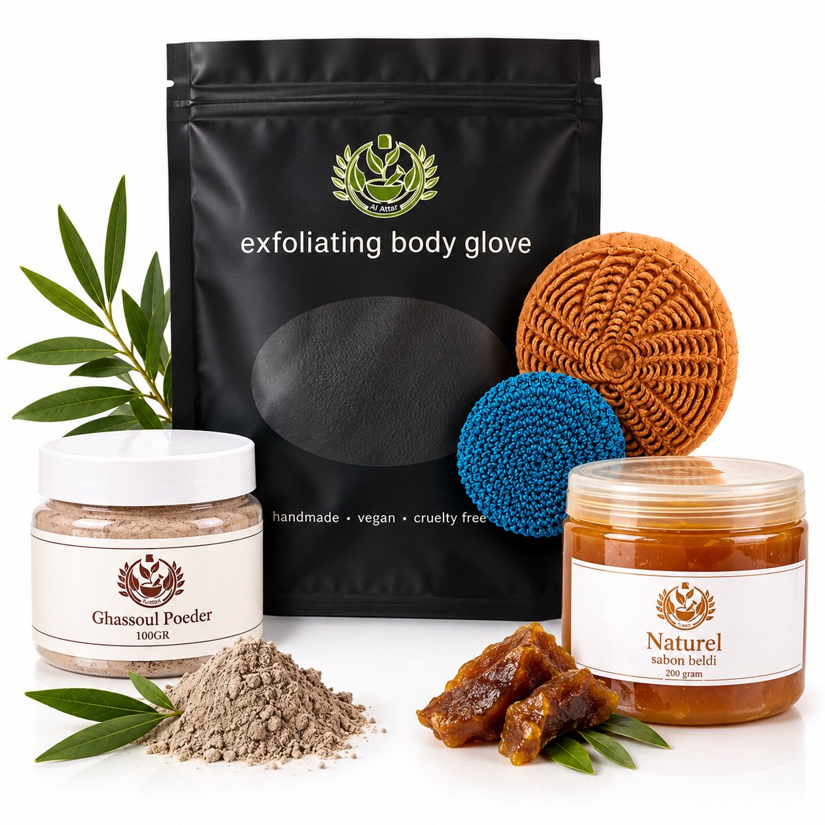 Luxe hammamset traditioneel,Marokkaanse Hamamset – Traditioneel Hammam Verzorgingspakket – Ghassoul, Sabon Beldi, Kessa Scrubhandschoen & Scrubstenen