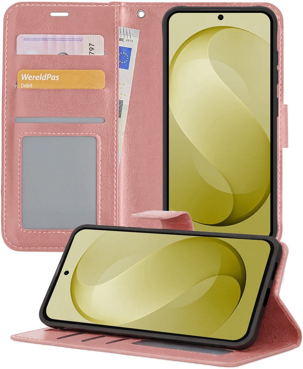 Hoesje - Met Pasjeshouder - Geschikt voor Samsung Galaxy S26 FE - Luxe Bookcase Portemonee - Flip Case - Kunstleer Book Case - Flipcase - Book Cover - Walletcase - Portemonneehoes - Telefoonhoesjes - Rosé goud